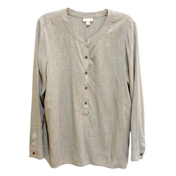J Jill Blouse Popover Viscose Half Button Light Gray Long Sleeve Size Medium - Picture 1 of 8